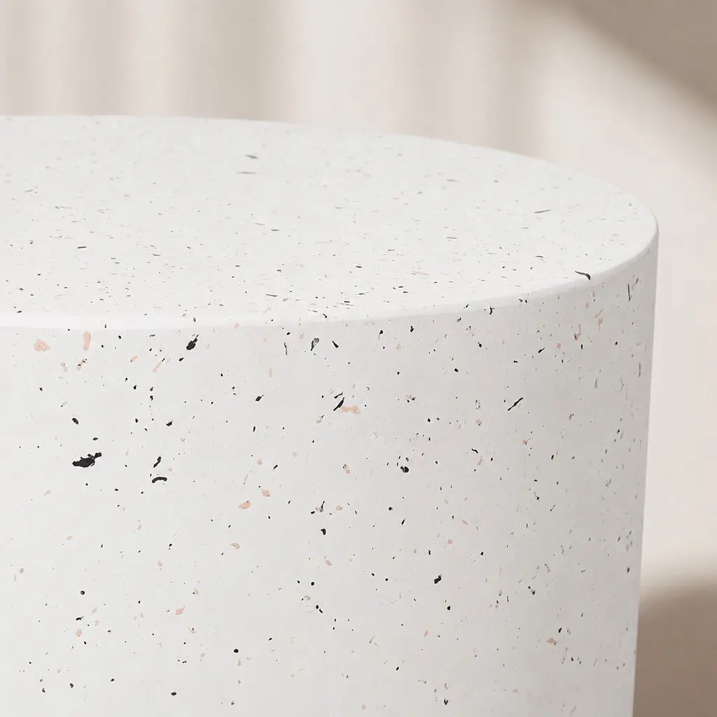 Round Terrazzo Side Table Cylinder Shape Beige 39.5cm W x 39.5cm D x 47cm H Suitable for Bedroom Lounge Outdoor