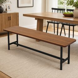 Reliable Dining Bench Chair: Brown MDF and Steel Frame