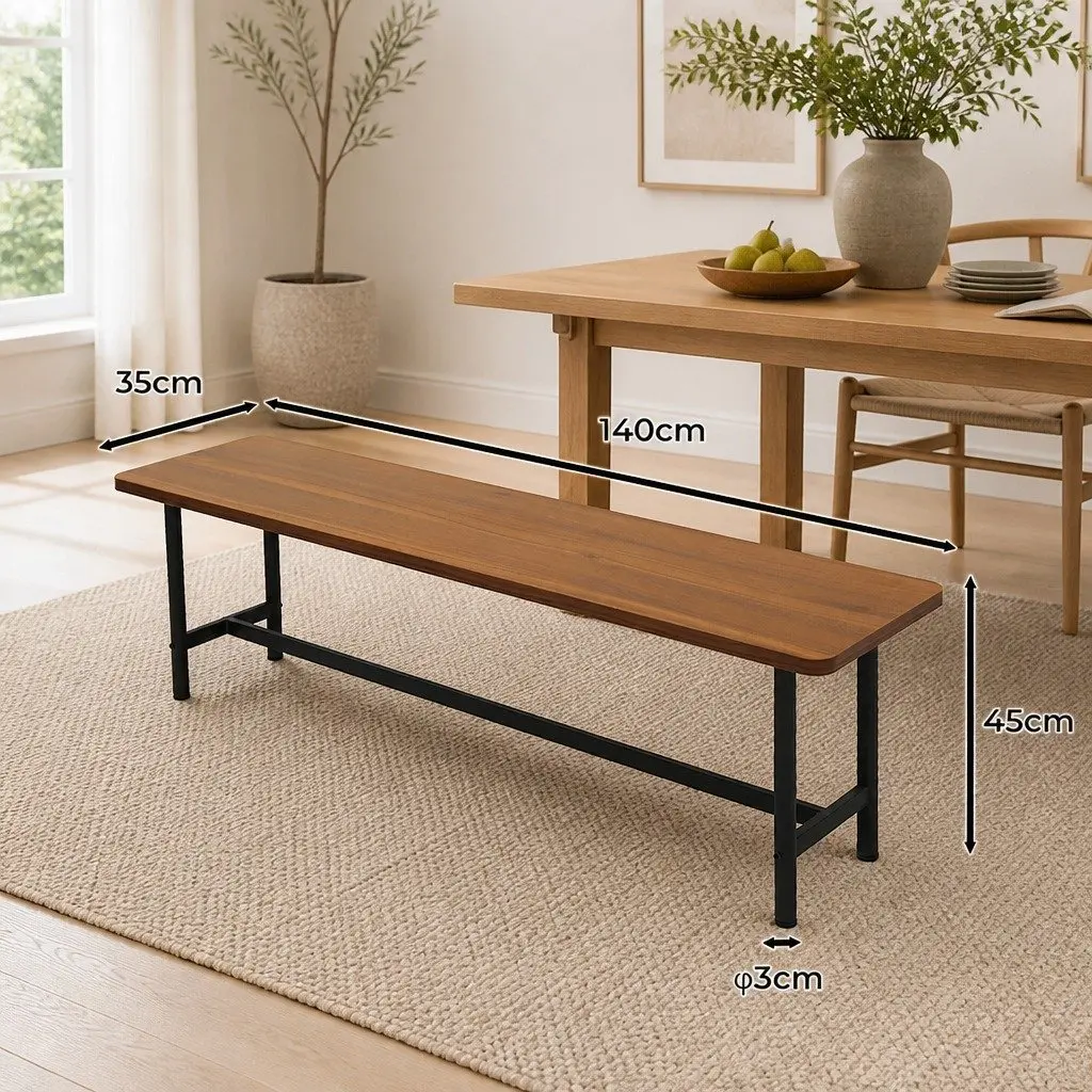 Dining Bench Chair 2-3 Seater 140cm Brown MDF Top Steel Frame Home Furniture