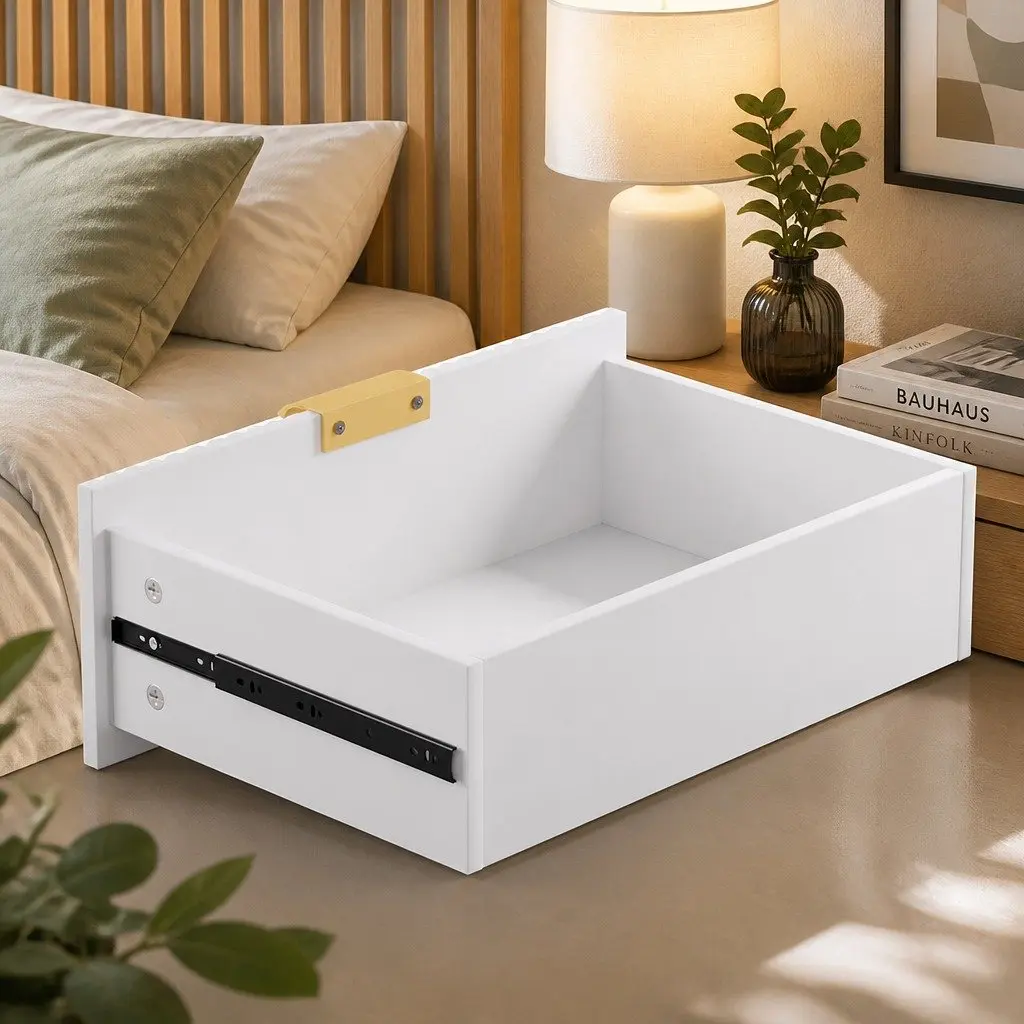 Bedside Table Storage Organiser 2 Drawers White Metal Legs