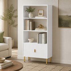 Display Shelf 3 Tier Bookshelf Open Storage Cabinet with Doors White