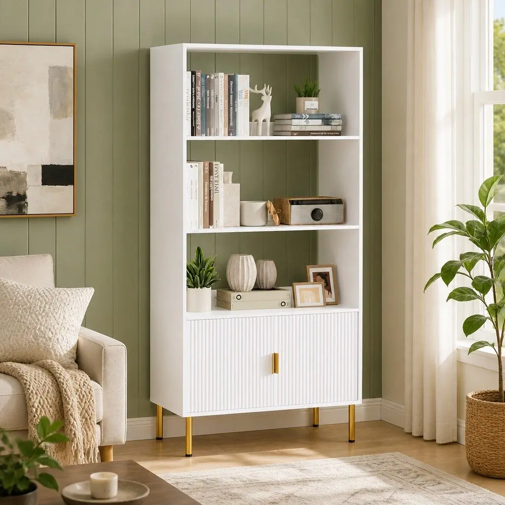 Display Shelf Open Storage Cabinet 3 Tier White