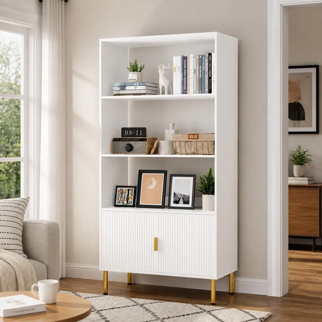 Display Shelf Open Storage Cabinet 3 Tier White