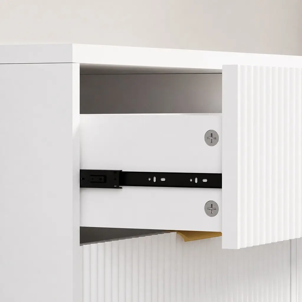 Storage Sideboard Cabinet 3 Drawers 2 Doors White for Kitchen Dining Room