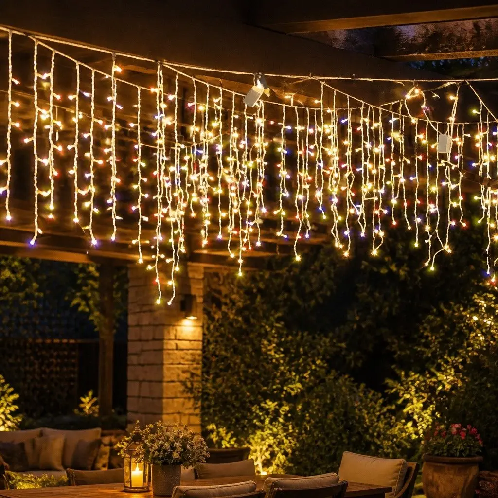 LED Curtain String Lights Multi Colour Indoor Outdoor 300 Lights