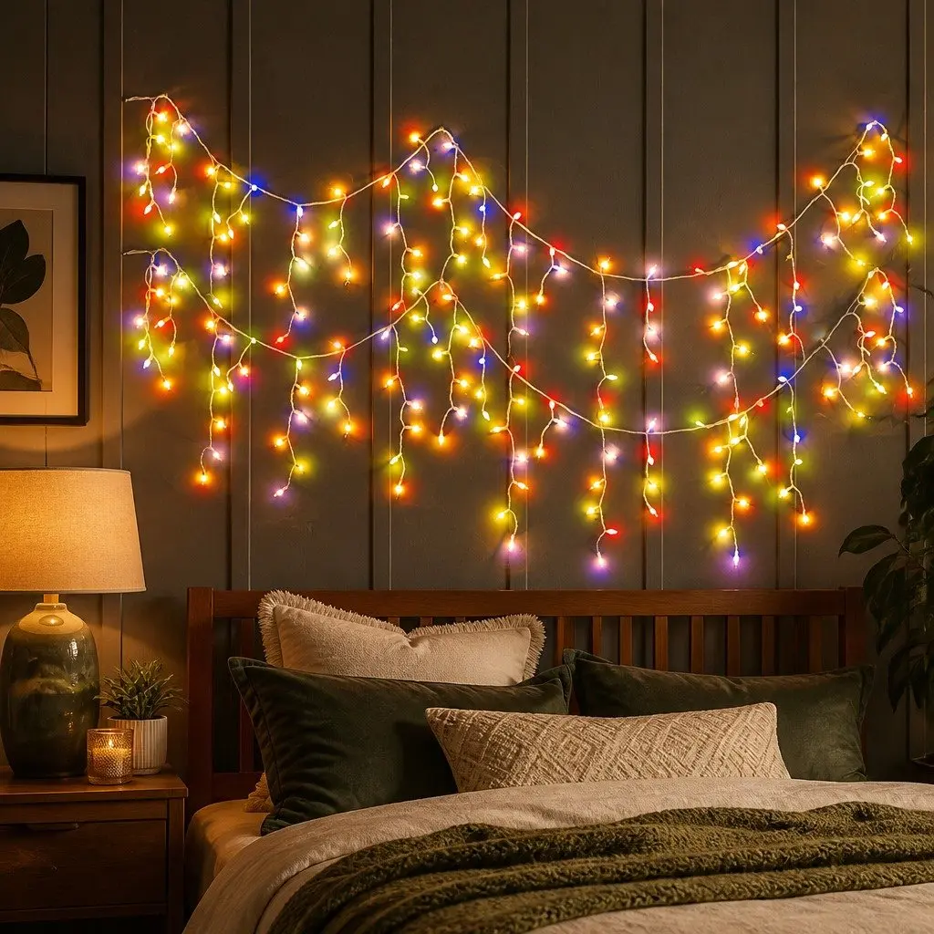 LED Curtain String Lights Multi Colour Indoor Outdoor 300 Lights