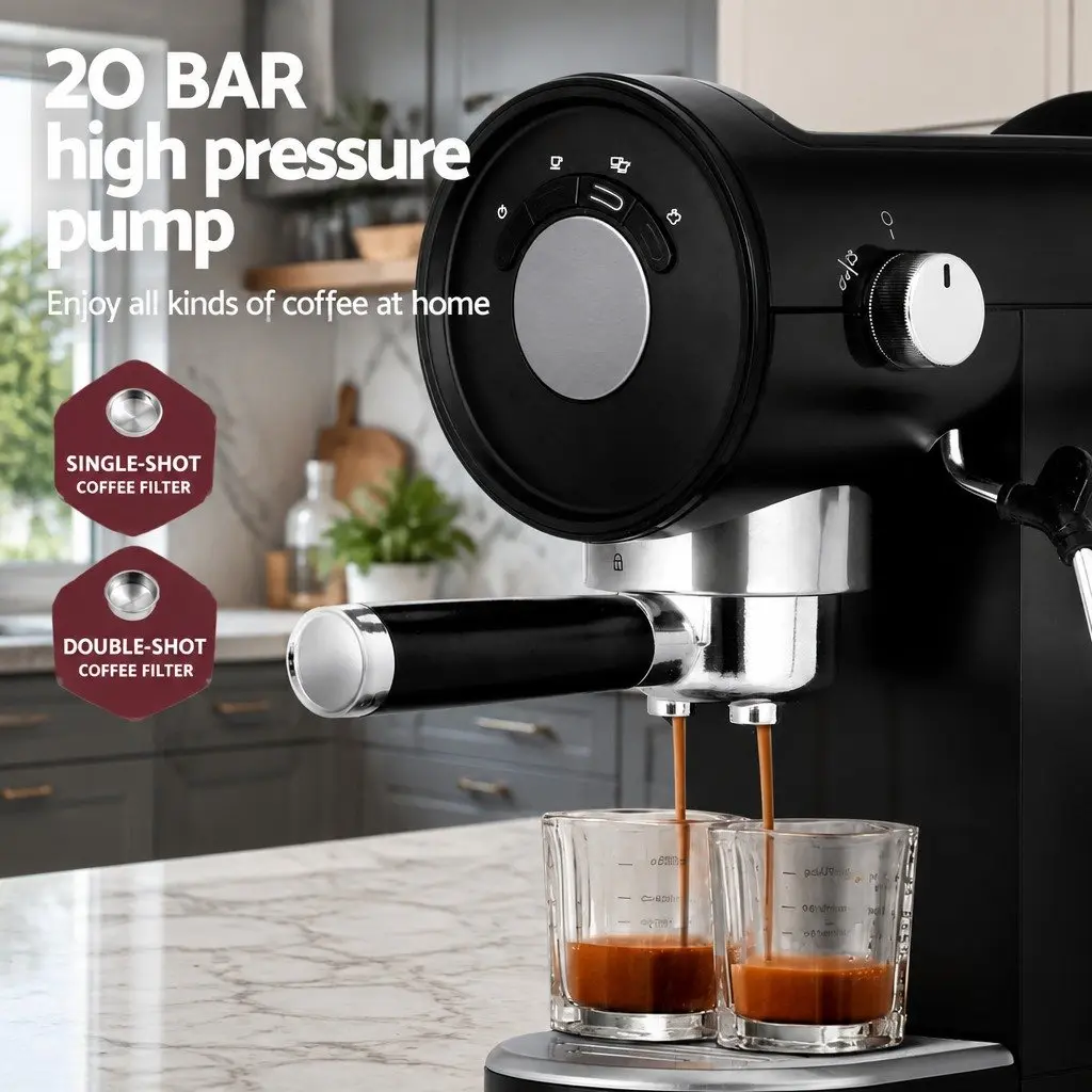 Espresso Coffee Machine 20 Bar Milk Frother Mug Warmer Home Cafe Black