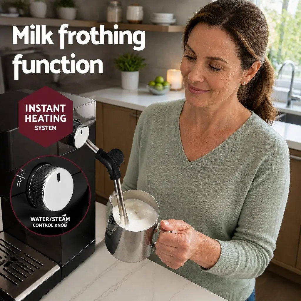 Espresso Coffee Machine 20 Bar Milk Frother Mug Warmer Home Cafe Black
