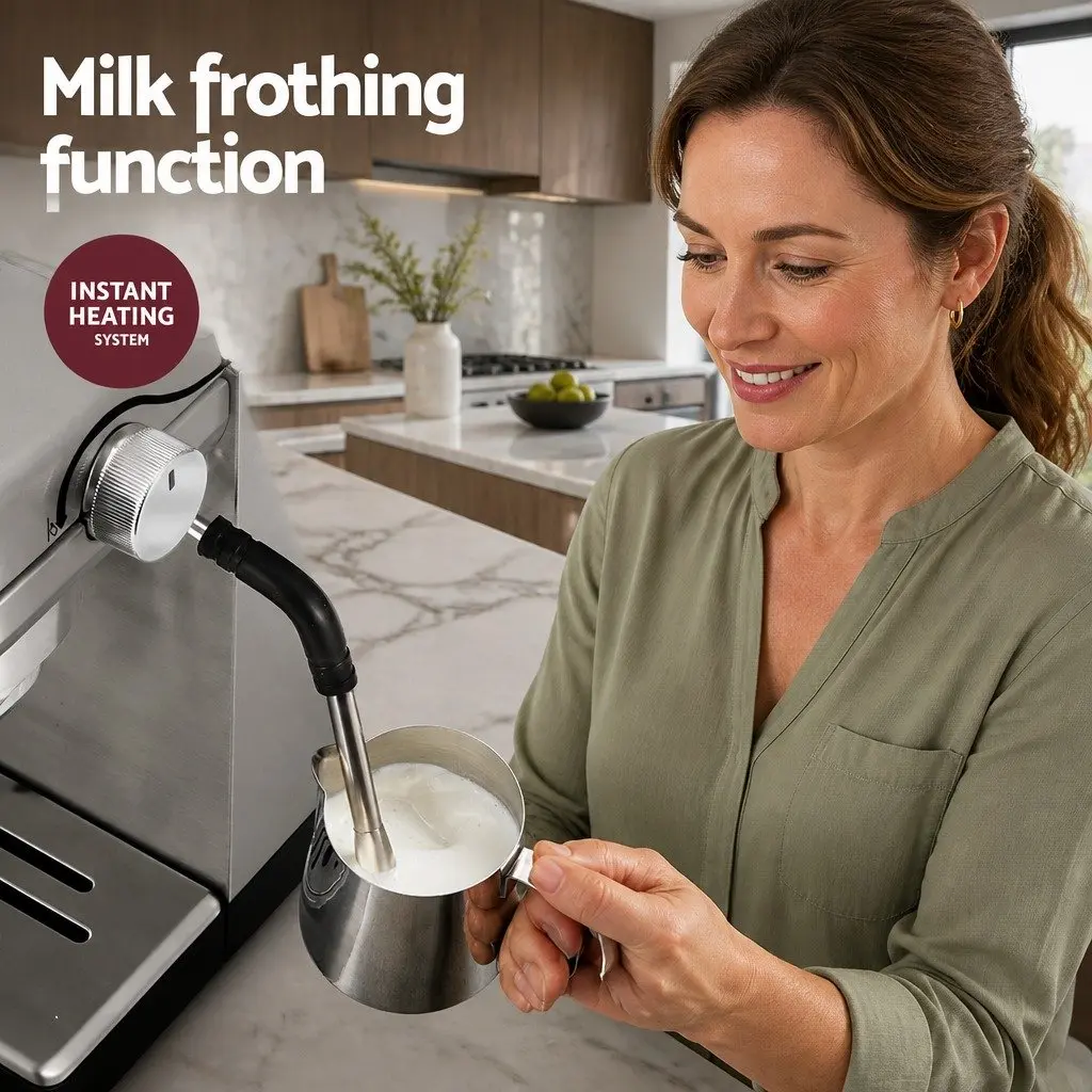 Espresso Coffee Machine 20 Bar Milk Frother Mug Warmer Silver 14 x 29 x 30cm