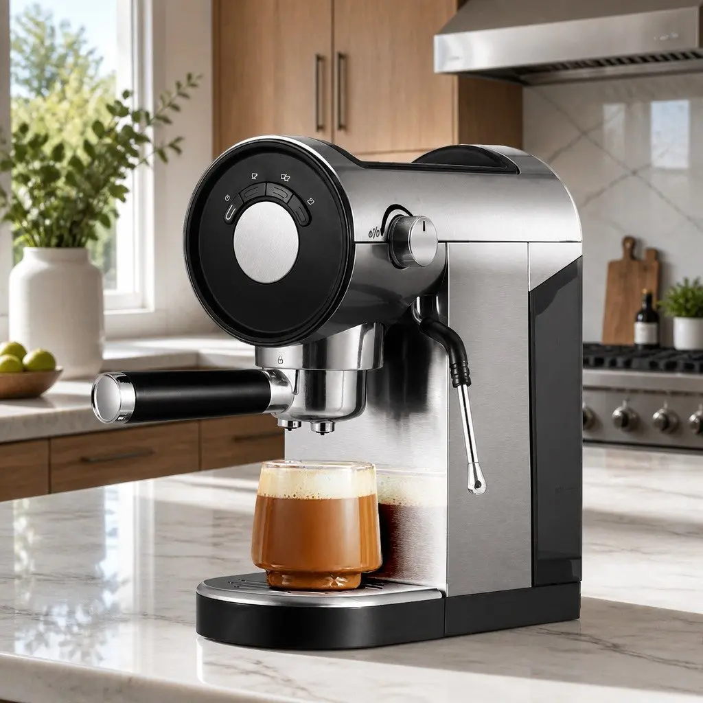 Espresso Coffee Machine 20 Bar Milk Frother Mug Warmer Silver 14 x 29 x 30cm