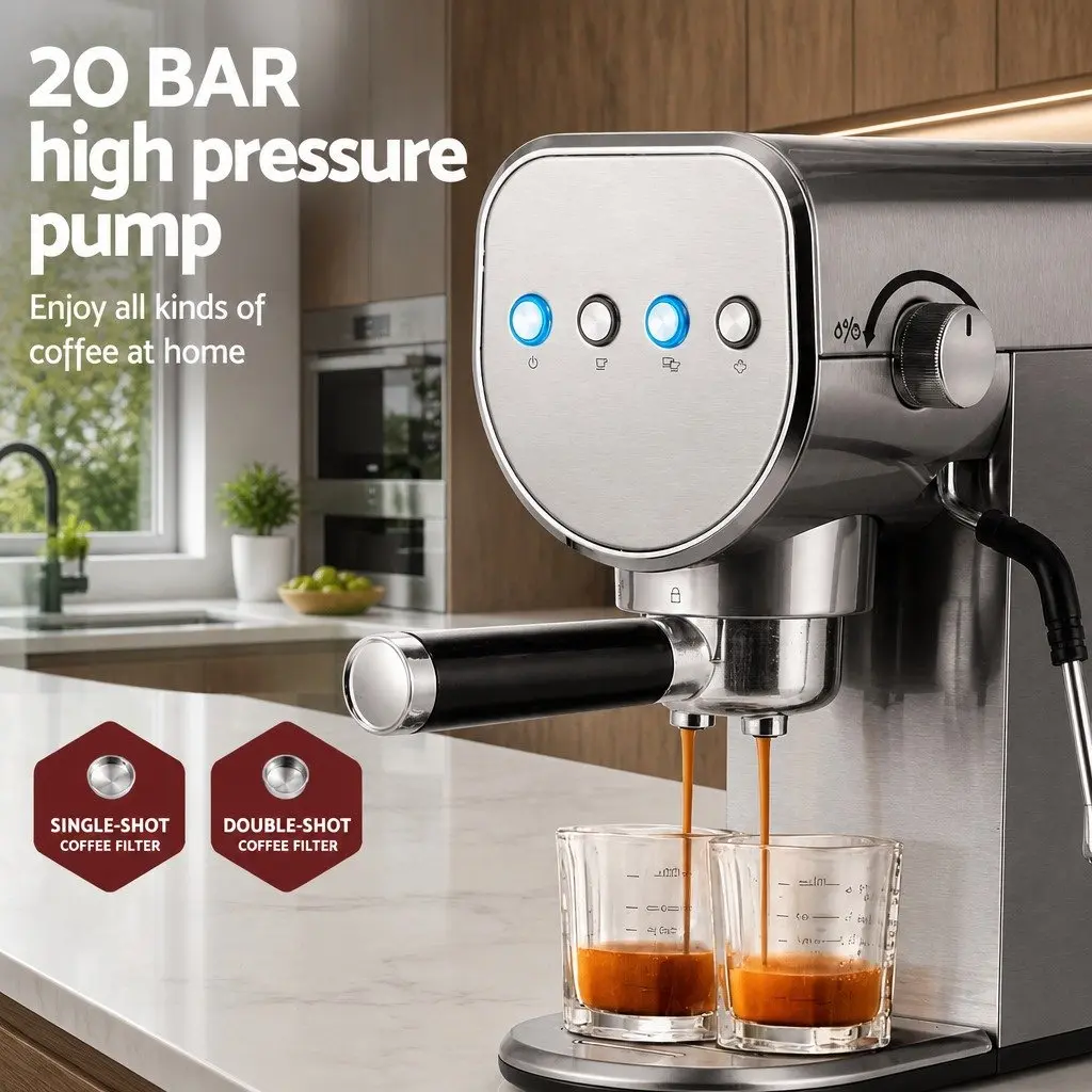 Espresso Coffee Machine 20 Bar Milk Frother Mug Warmer Silver