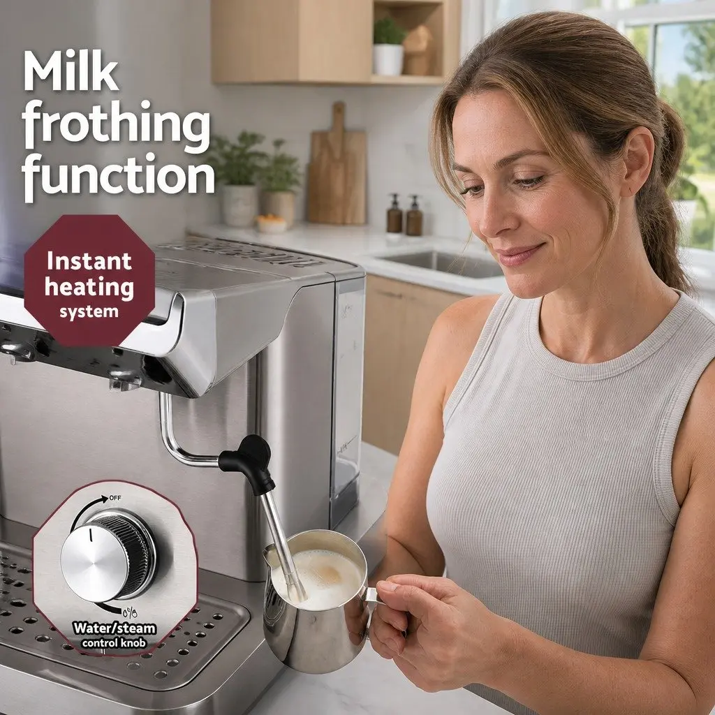 Espresso Coffee Machine 20 Bar Pressure Maker Cappuccino Latte Stainless Steel Compact