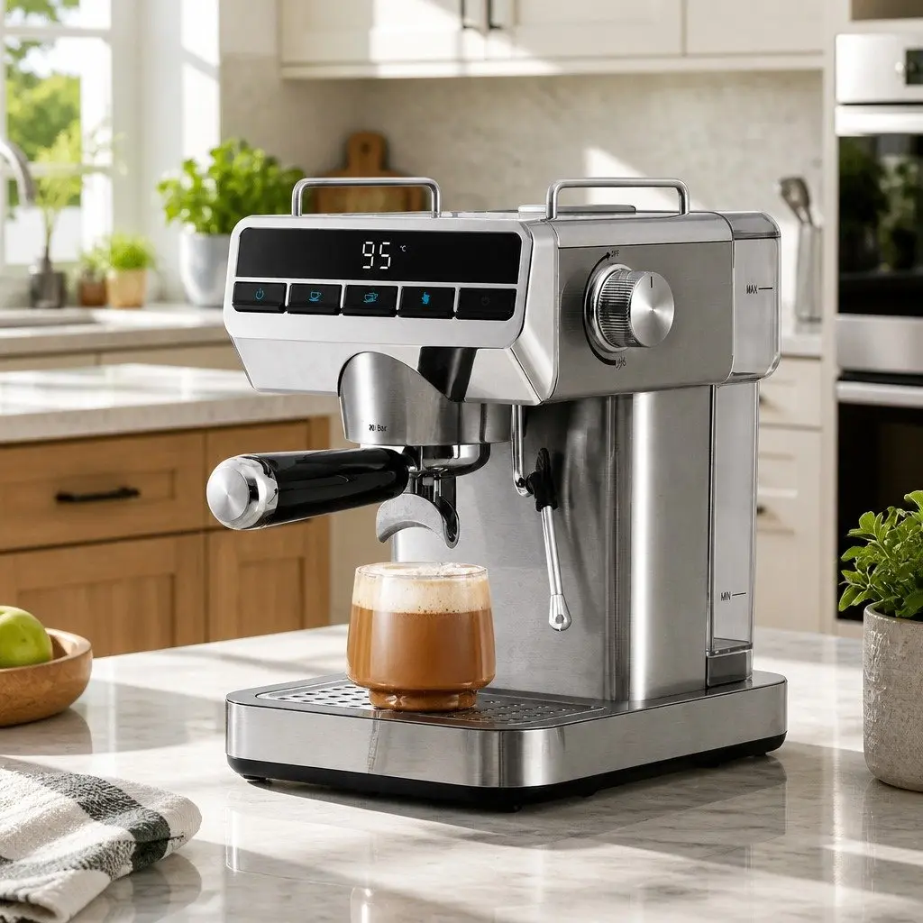 Espresso Coffee Machine 20 Bar Pressure Maker Cappuccino Latte Stainless Steel Compact