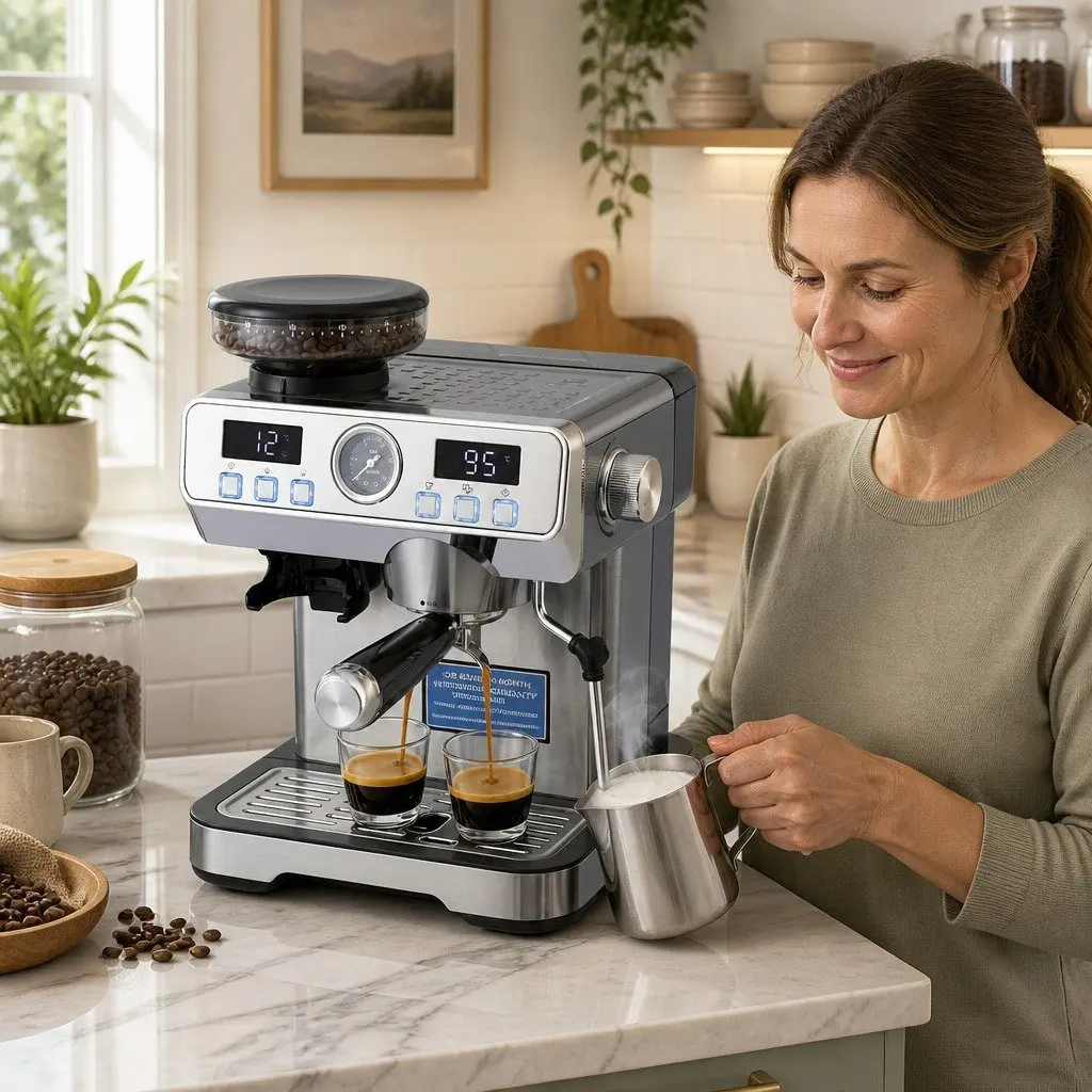 Espresso Coffee Machine Grinder Milk Frother Steam Wand Mug Warmer Silver