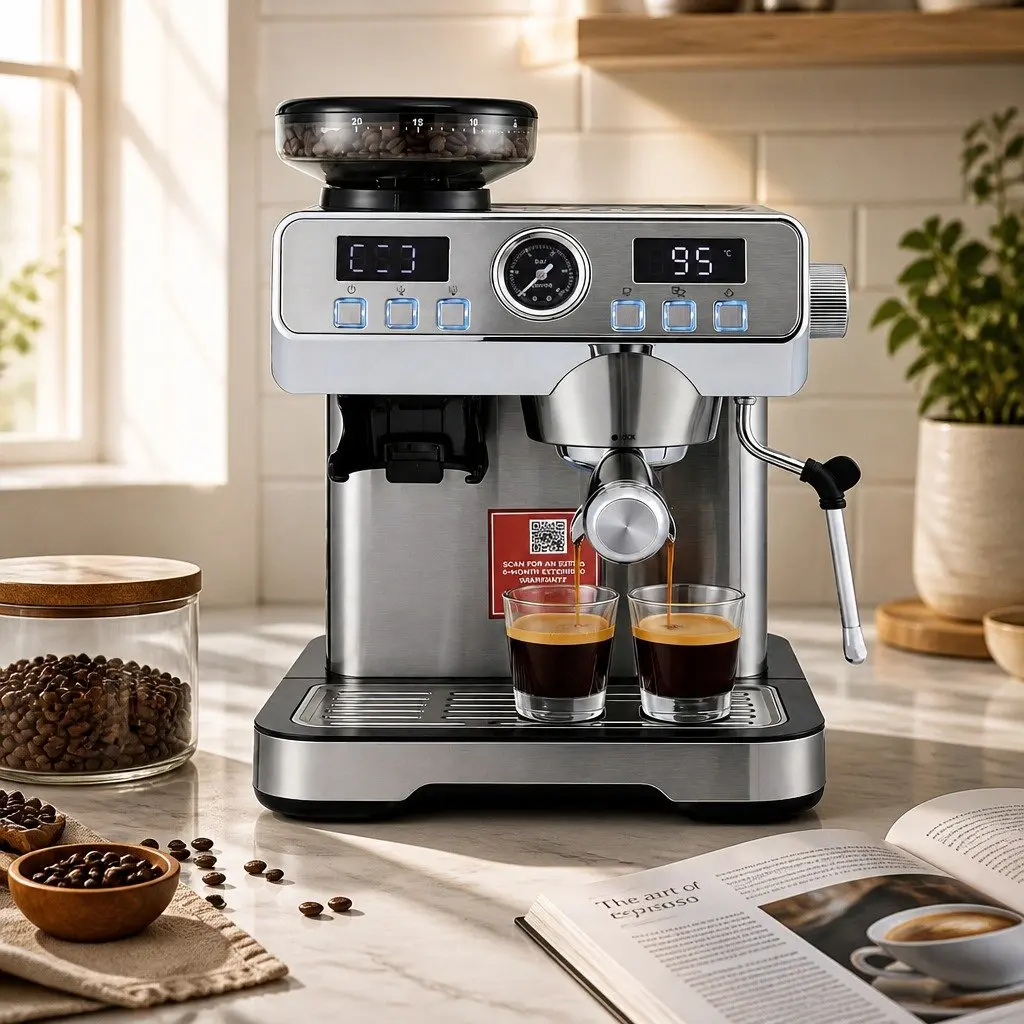 Espresso Coffee Machine Grinder Milk Frother Steam Wand Mug Warmer Silver
