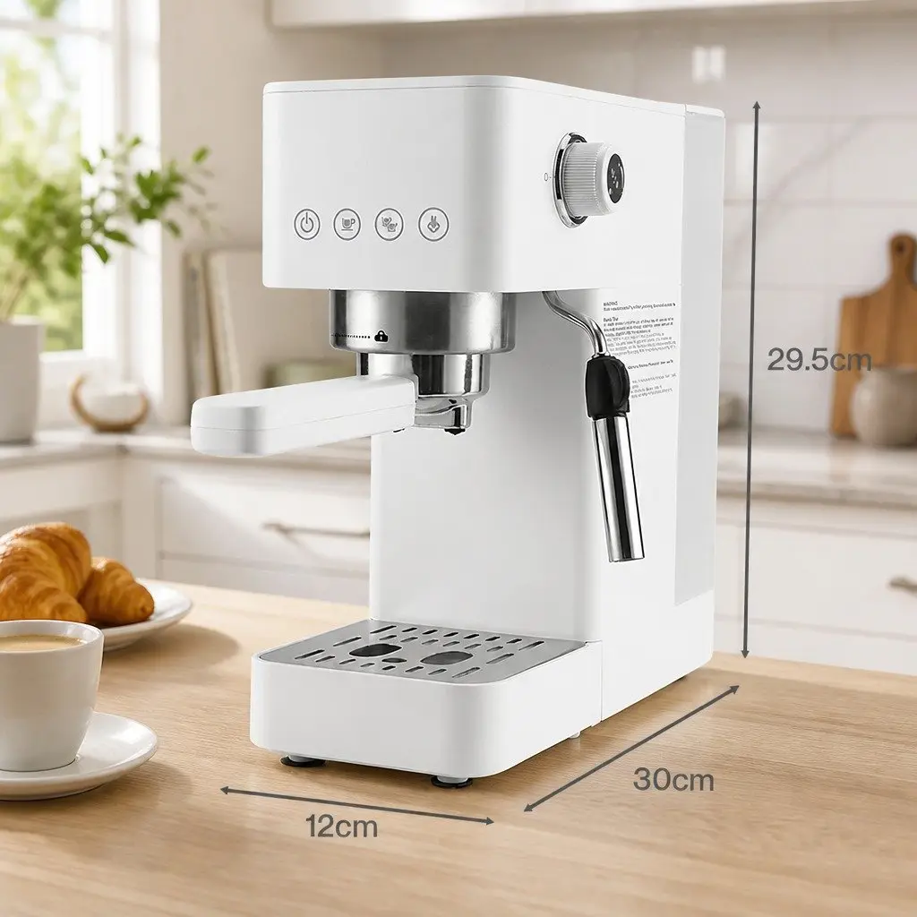 Espresso Machine 1350W Milk Frother 20 Bar Pressure White Coffee Maker