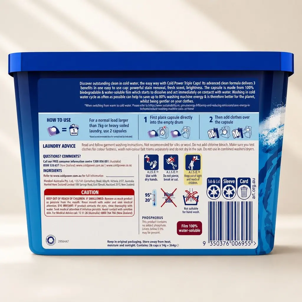 Laundry Detergent Capsules Odour Fighter Quick Dissolve 26 Pack