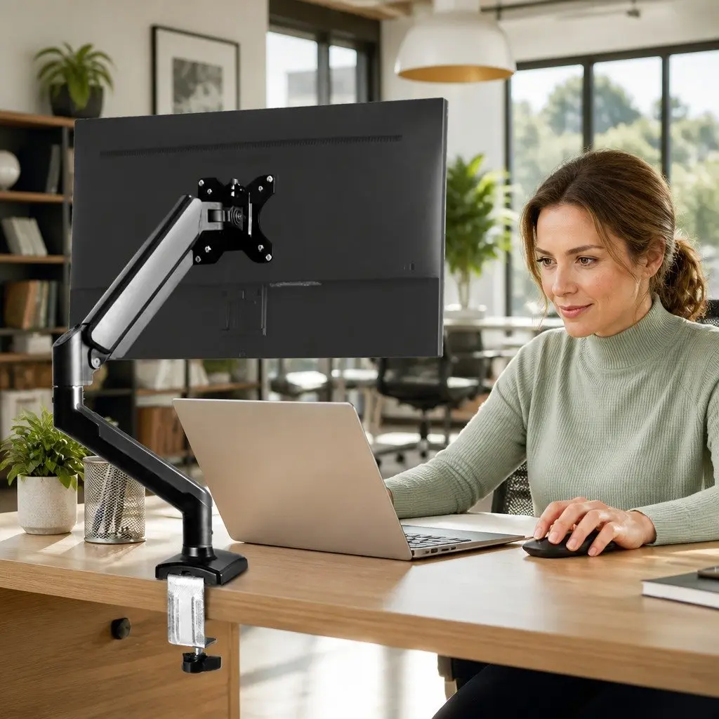 Monitor Stand Single Arm Adjustable Height 13"-32" Black