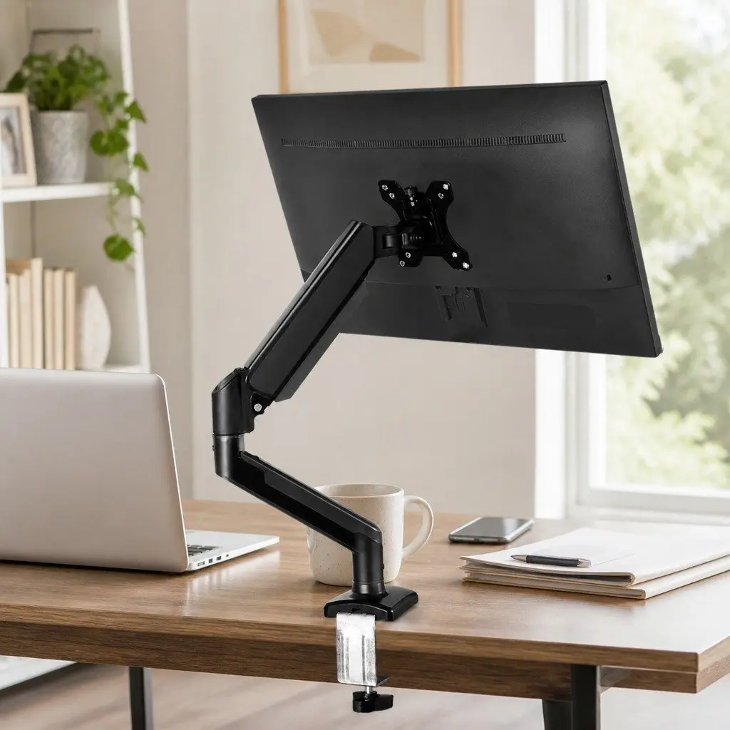 Monitor Stand Single Arm Adjustable Height 13"-32" Black
