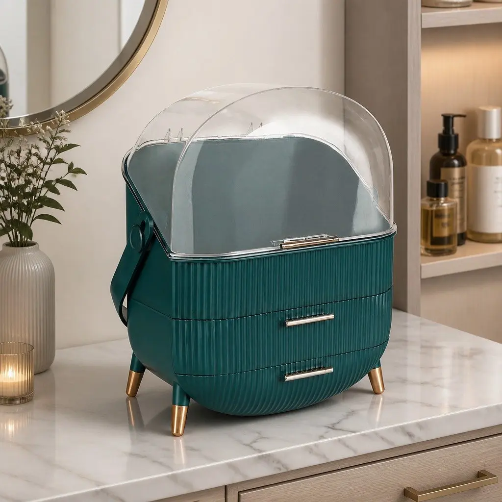 Makeup Storage Case Organiser 27cm x 17.8cm x 37.5cm Green