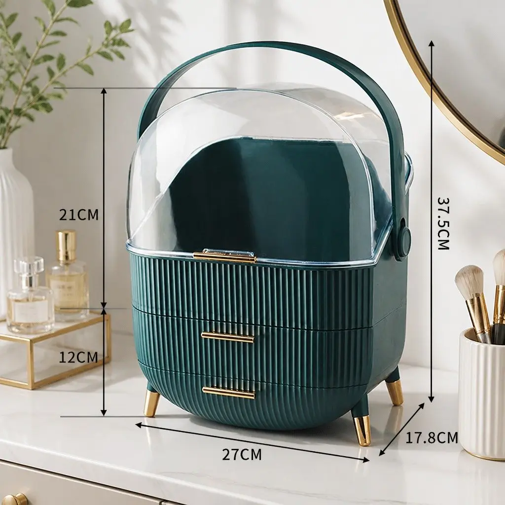Makeup Storage Case Organiser 27cm x 17.8cm x 37.5cm Green