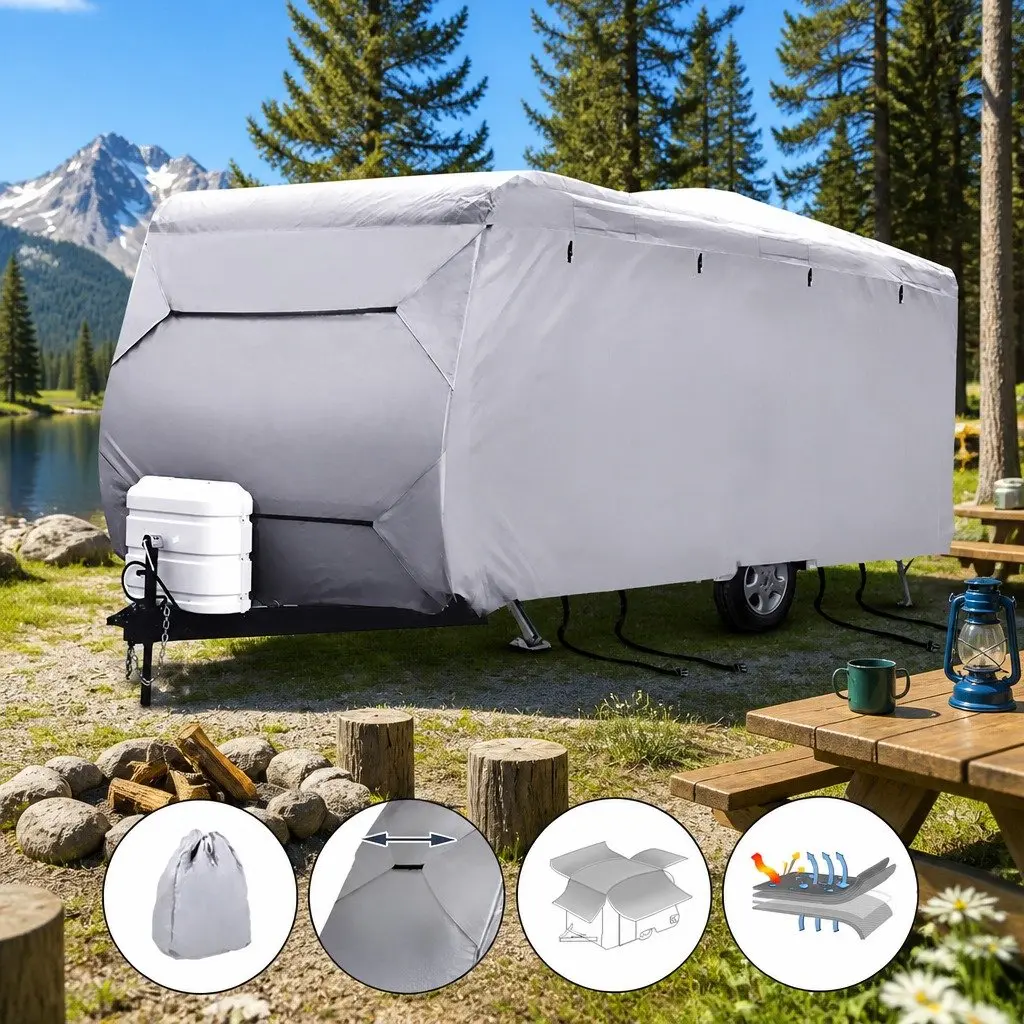 Campervan Cover Grey Waterproof UV Resistant 18-20ft 4 Layer Non-Woven Polypropylene Heavy-Duty Protection