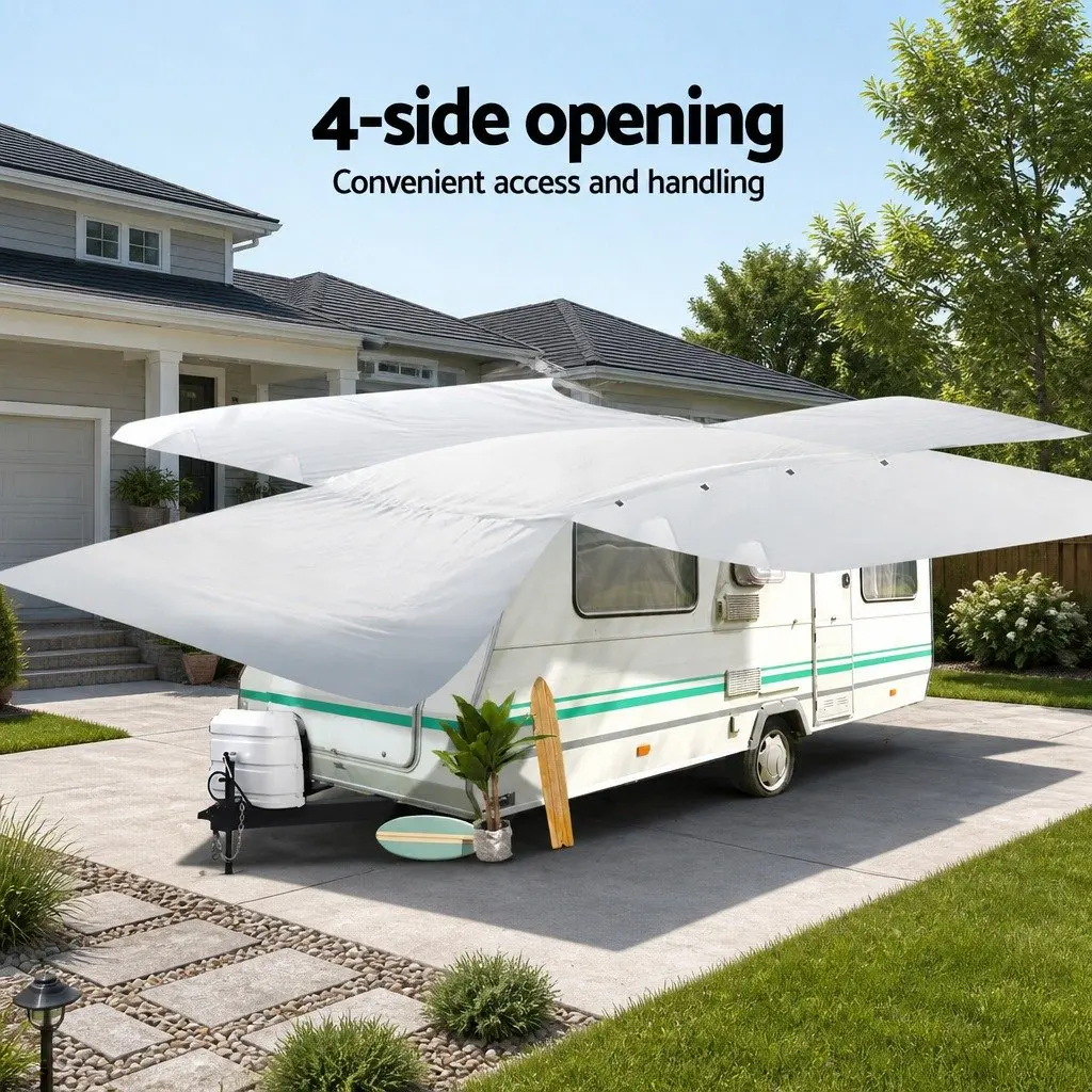 Caravan Cover Campervan 14-16FT 4 Layer UV Water Resistant Grey Outdoor