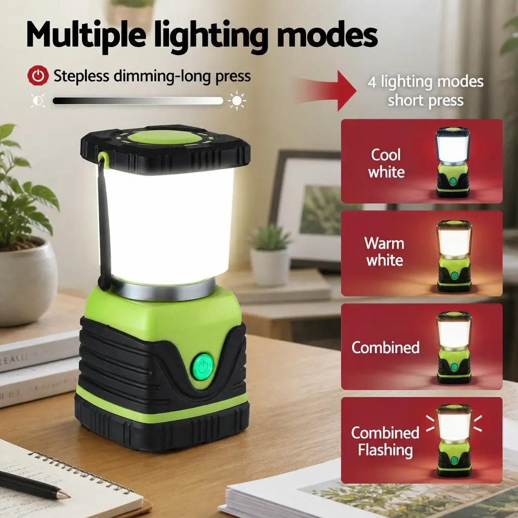 LED Camping Lantern 2-Pack 1000LM Portable Emergency Outdoor Light Green