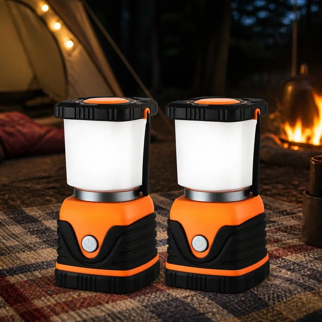 LED Camping Lanterns 2-Pack 1000LM Bright Portable Emergency Tent Lights Orange