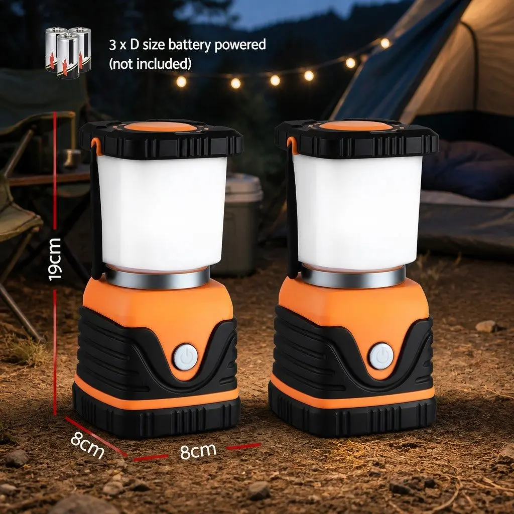LED Camping Lanterns 2-Pack 1000LM Bright Portable Emergency Tent Lights Orange