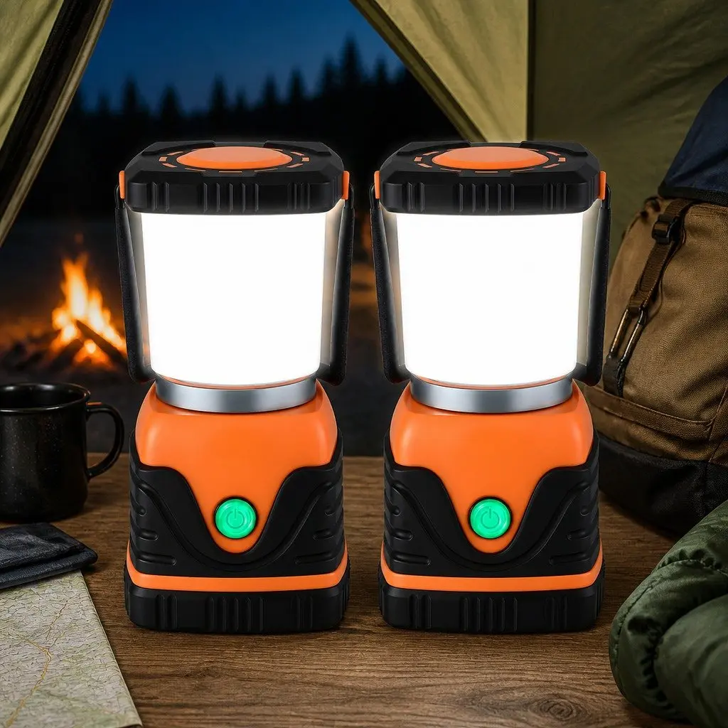 LED Camping Lanterns 2-Pack 1000LM Bright Portable Emergency Tent Lights Orange