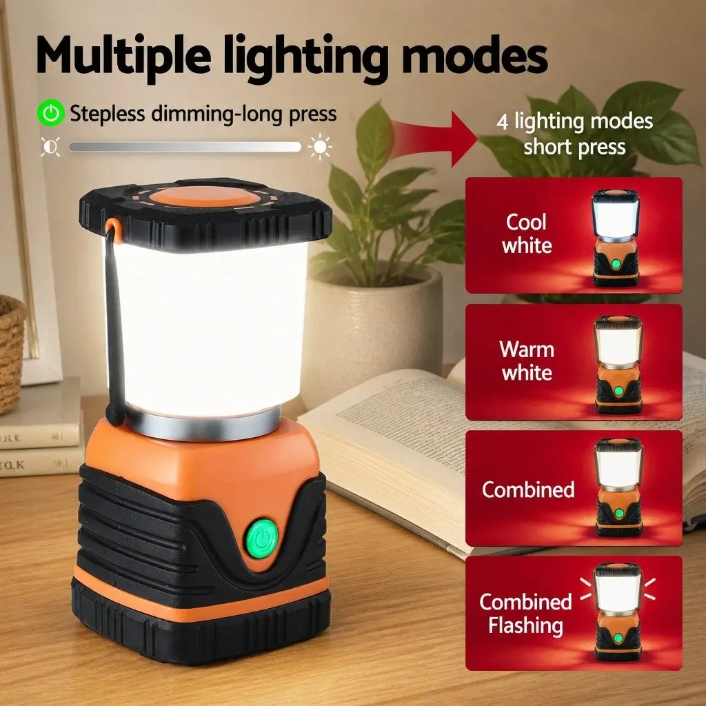 LED Camping Lanterns 2-Pack 1000LM Bright Portable Emergency Tent Lights Orange