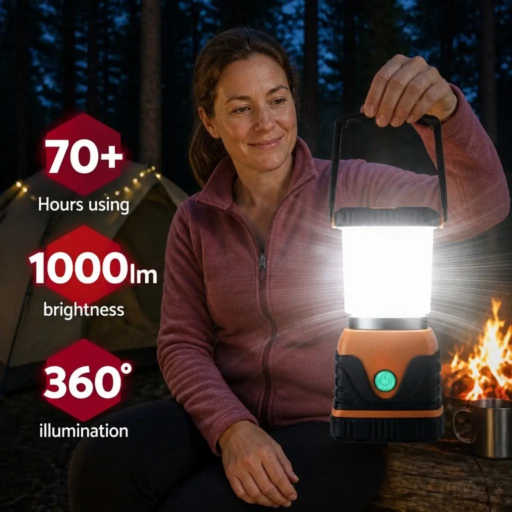 LED Camping Lanterns 2-Pack 1000LM Bright Portable Emergency Tent Lights Orange