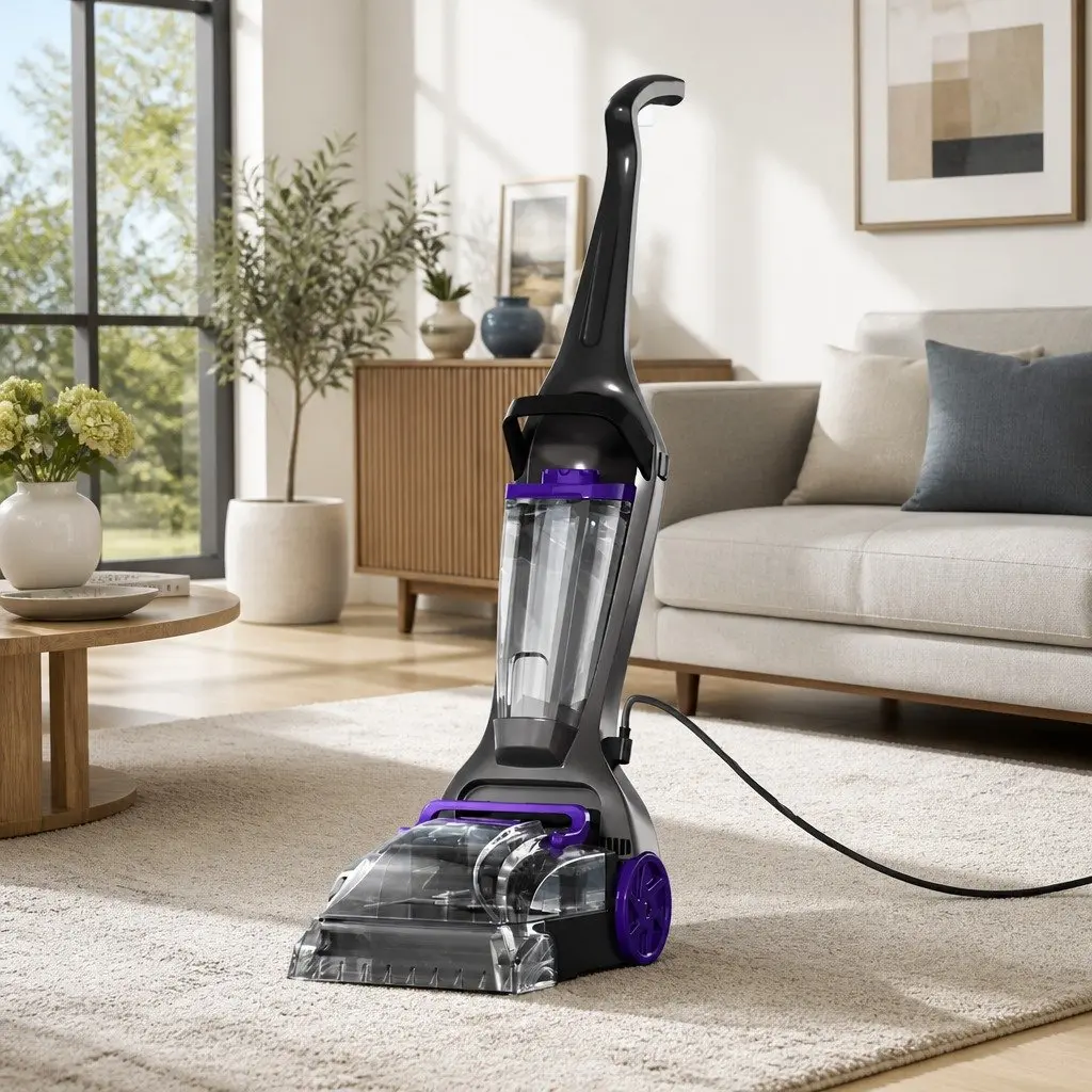 Handheld Carpet Washer Vacuum Cleaner 800W Dual Tank System Flexible Stick Purple Grey