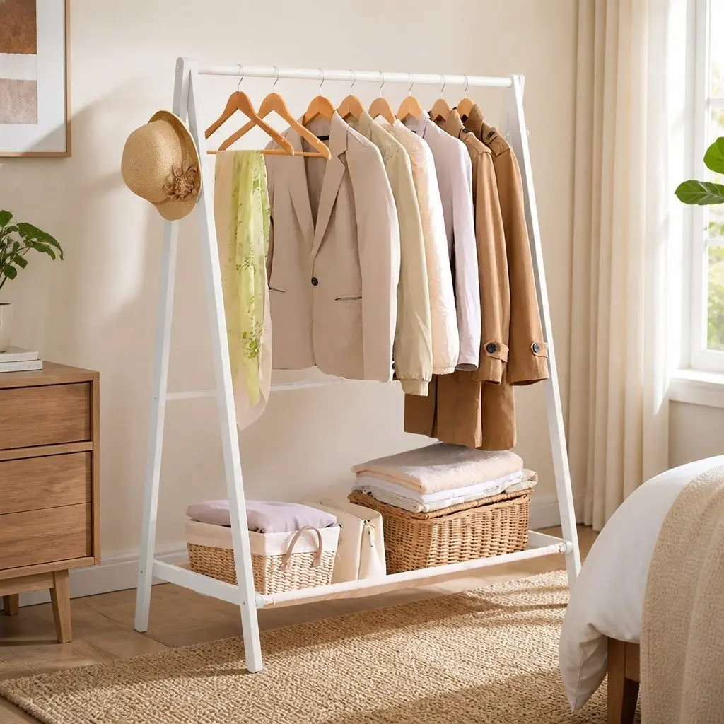 Wooden Clothes Rack with Ample Storage