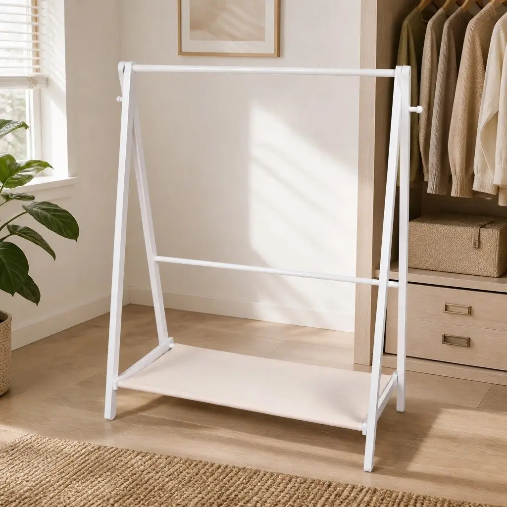 Wooden Clothes Rack with Ample Storage