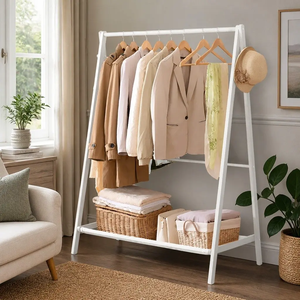Wooden Clothes Rack with Ample Storage