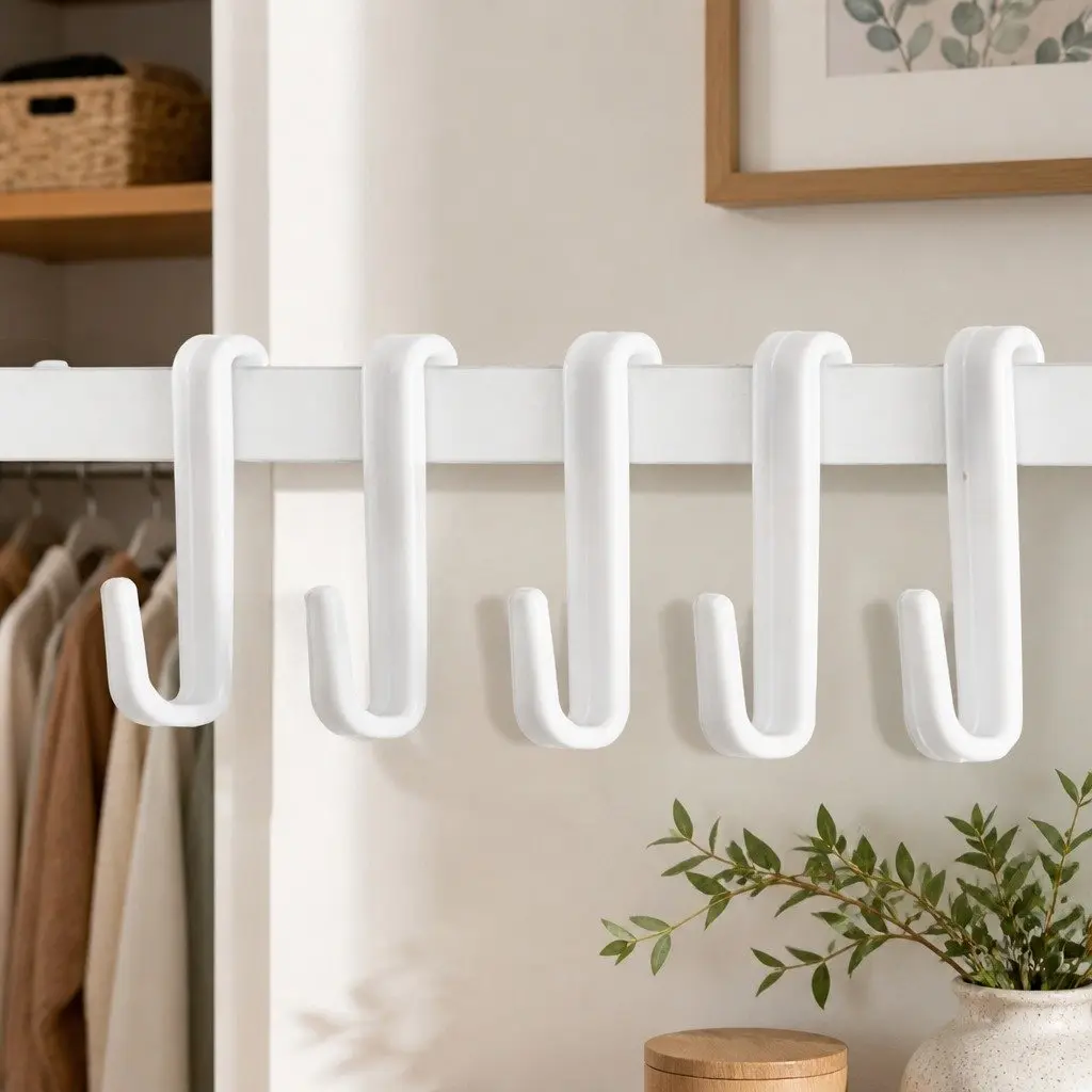 Clothes Rack Stand Horizontal Bar Storage Boxes Side Hooks Shoe Shelf 63CM White