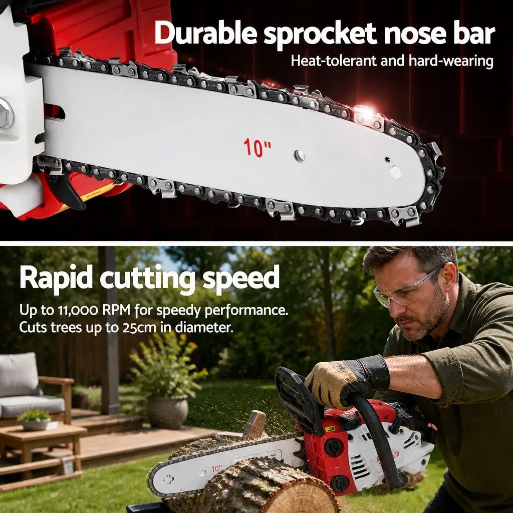 Petrol Chainsaw 25cc 10" Bar E-Start Tree Pruning Lightweight Power Tool