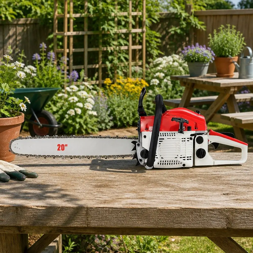 58cc Petrol Chainsaw 20" Bar Commercial Grade E-Start Red and White