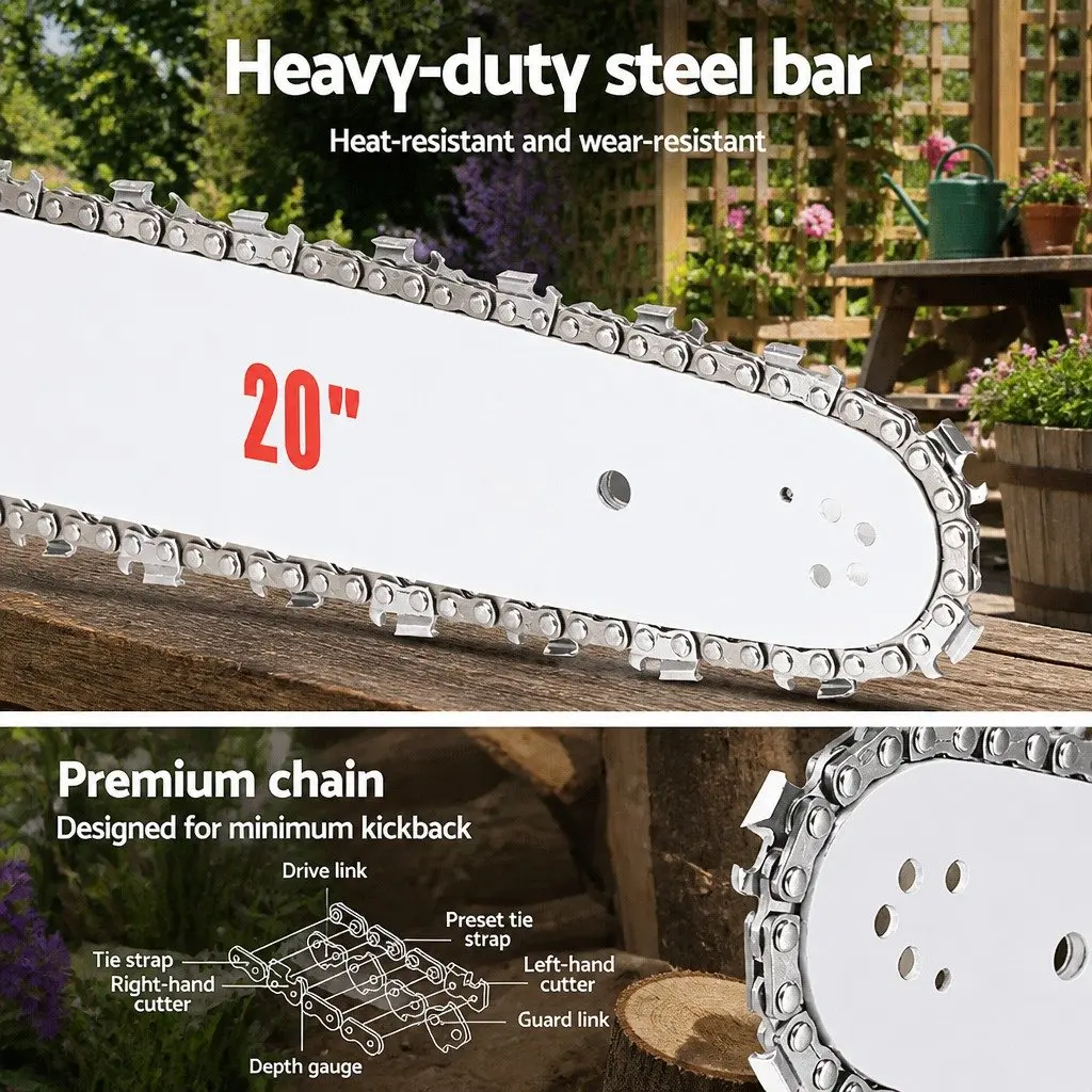 58cc Petrol Chainsaw 20" Bar Commercial Grade E-Start Red and White
