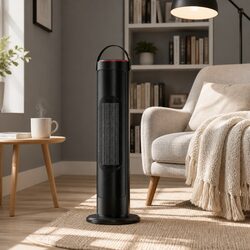 Dependable Black Ceramic Tower Heater with Safe Features