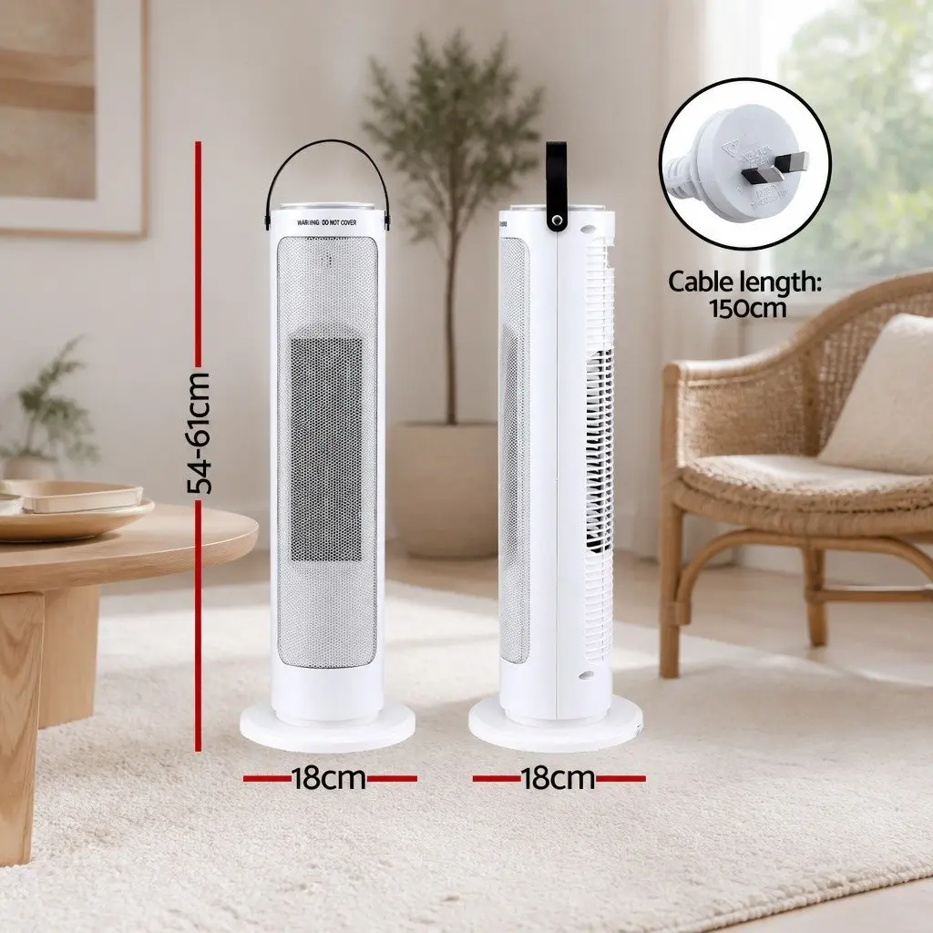 Ceramic Tower Heater 2000W Oscillating Electric Space Heater Indoor White