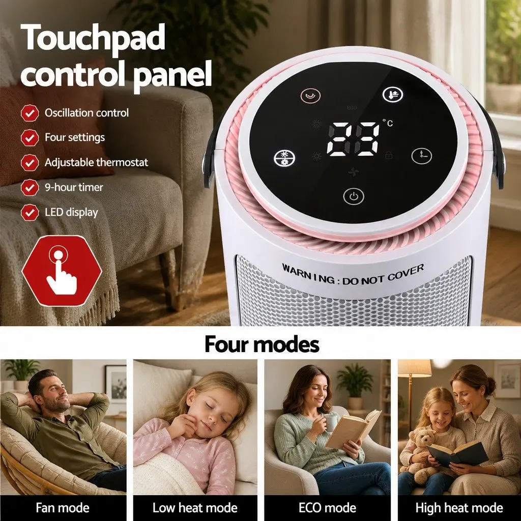 Ceramic Tower Heater 2000W Oscillating Electric Space Heater Indoor White