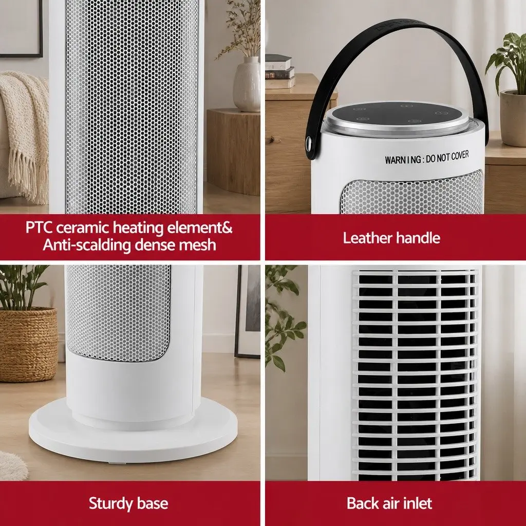 Ceramic Tower Heater 2000W Oscillating Electric Space Heater Indoor White