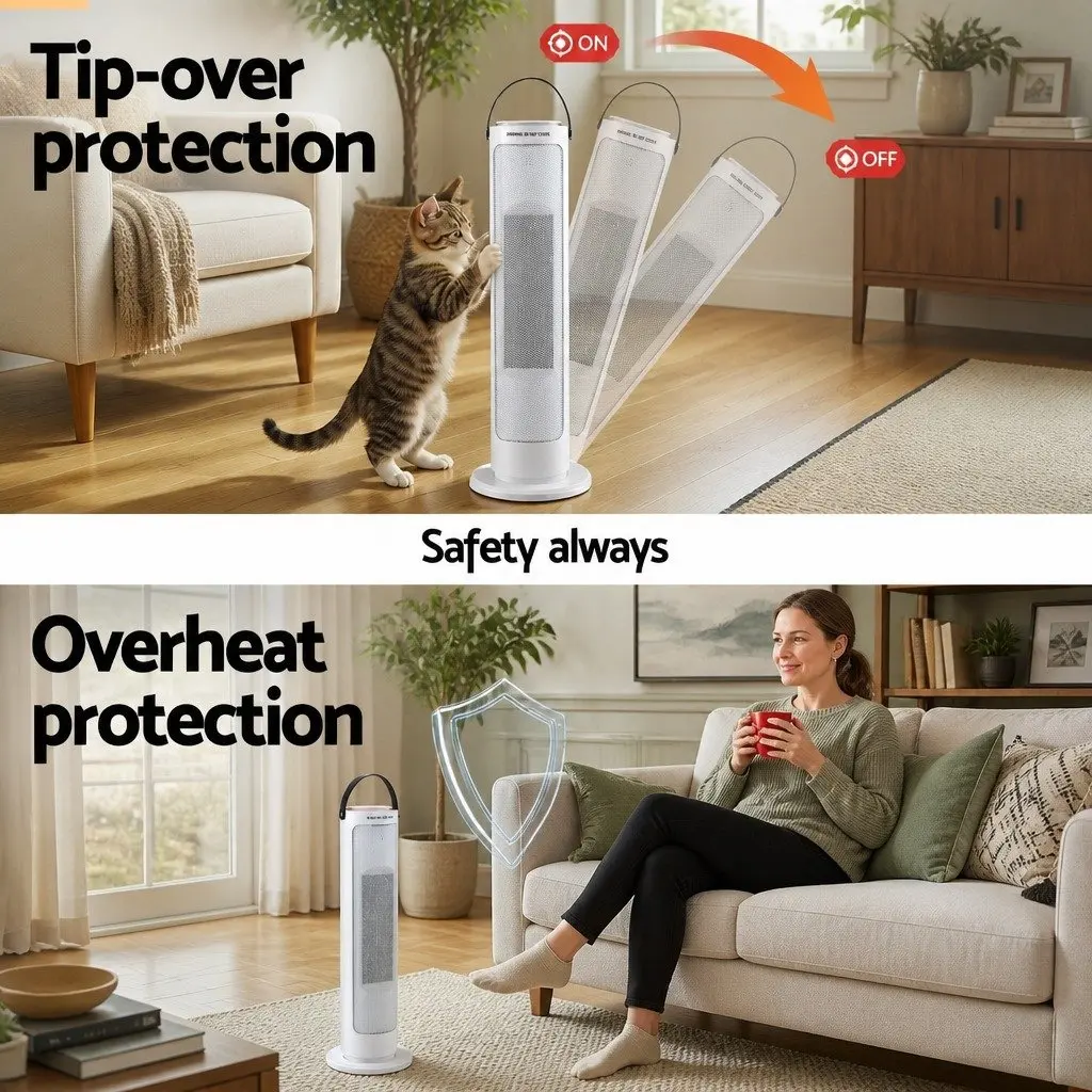 Ceramic Tower Heater 2000W Oscillating Electric Space Heater Indoor White