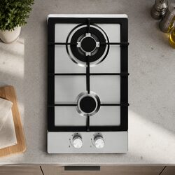 30cm Gas Cooktop 2 Burner Built-in Stove Wok Silver Stainless Steel Kitchen