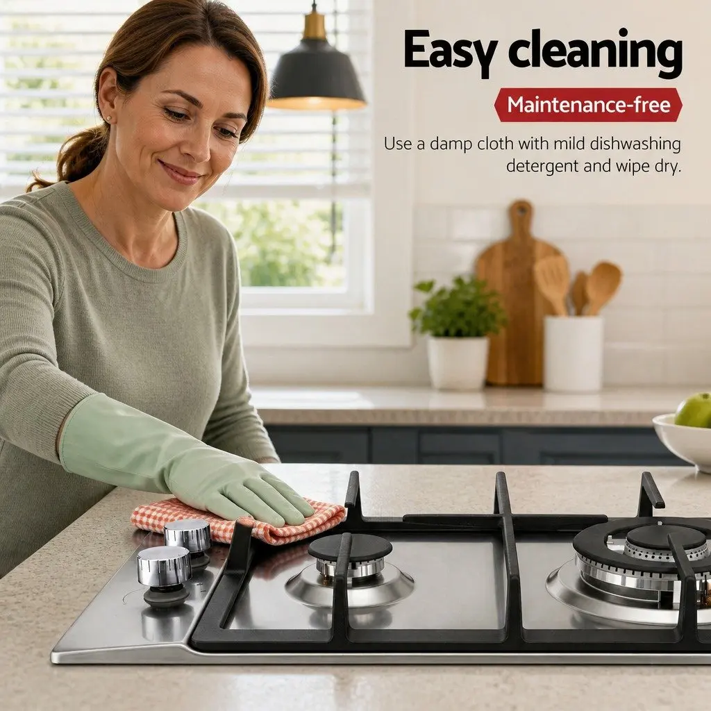 30cm Gas Cooktop 2 Burner Built-in Stove Wok Silver Stainless Steel Kitchen