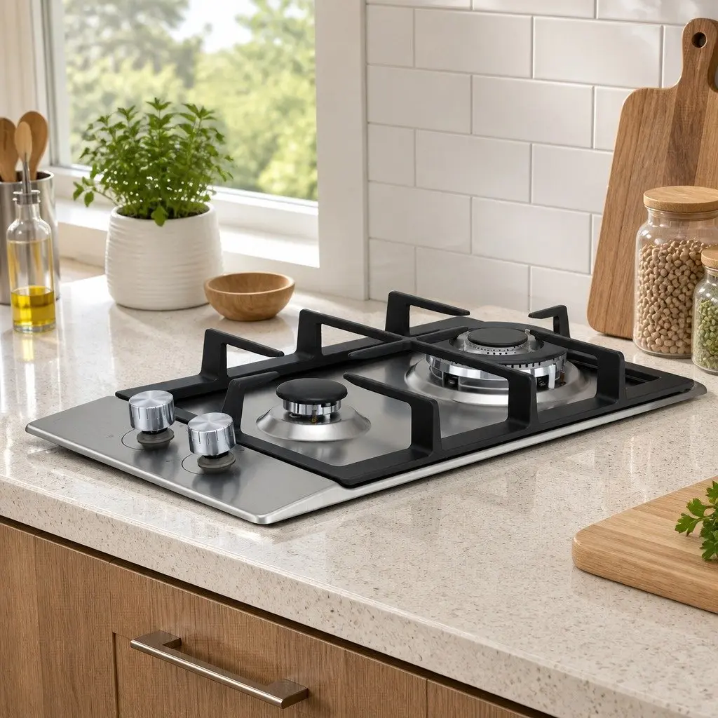 30cm Gas Cooktop 2 Burner Built-in Stove Wok Silver Stainless Steel Kitchen