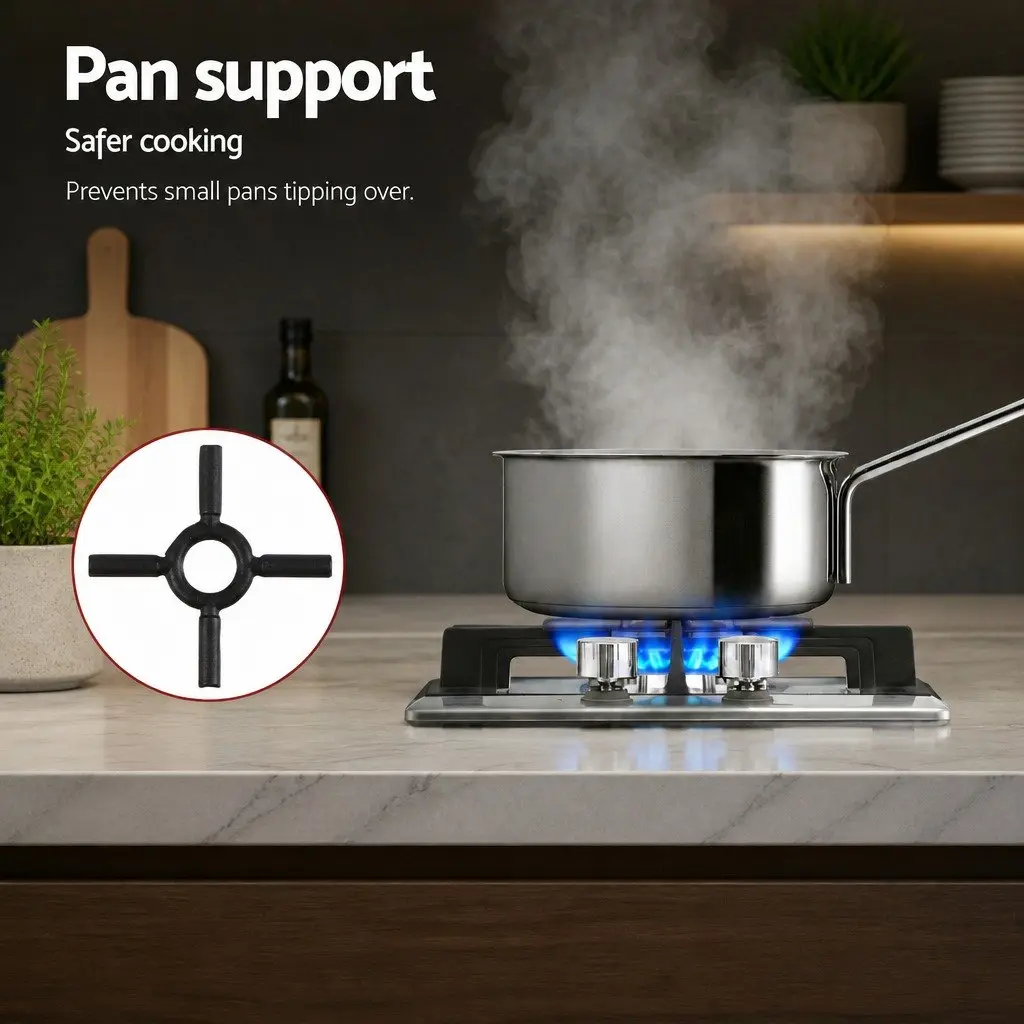 30cm Gas Cooktop 2 Burner Built-in Stove Wok Silver Stainless Steel Kitchen